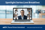 image of Pearson Partners Spotlight Series Live virtual breakfast banner with laptop virtual meeting
