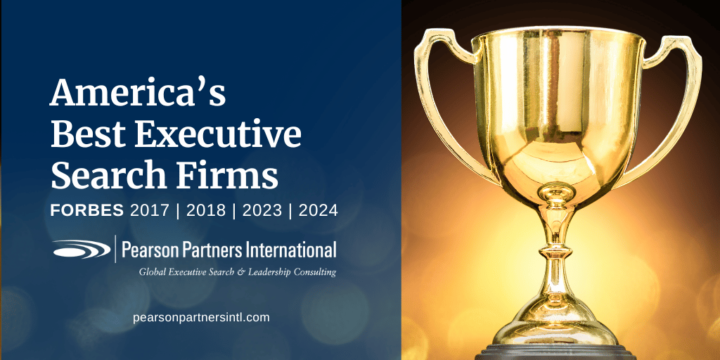 Image of a gold stars and words Forbes America's Best Executive Search Firms and Pearson Partners International logo